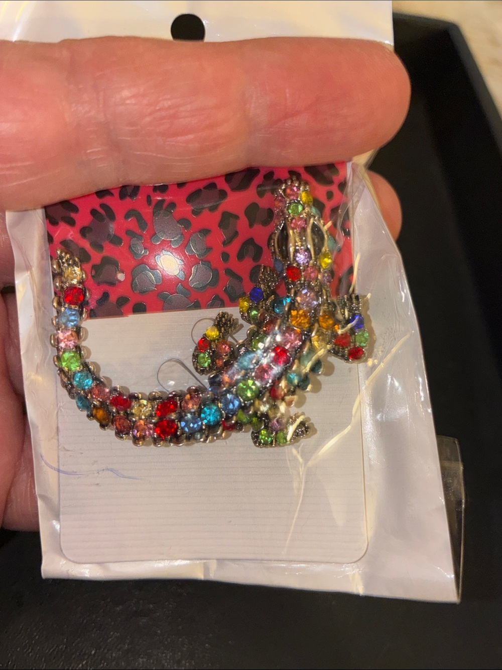 Multicolor Alligator Crystal Brooch - Picture 3 of 7